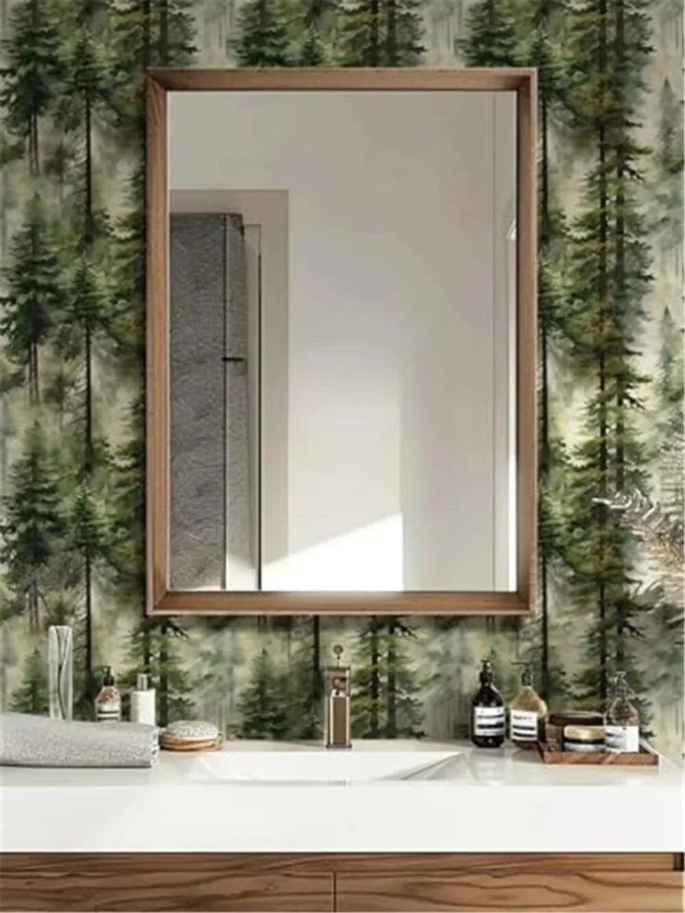 Misty Forest Peel Stick Wallpaper Green Self Adhesive Wall Mural Contact Paper